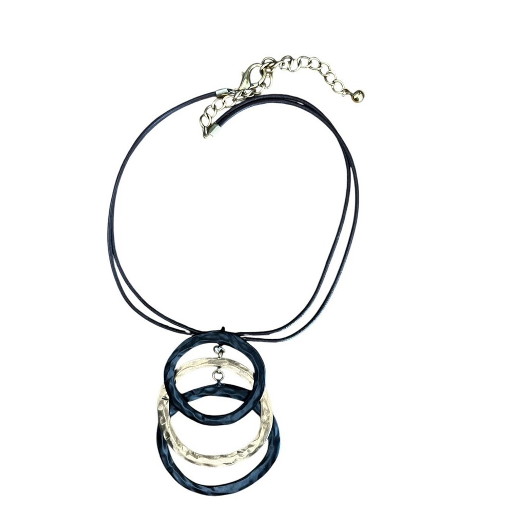 3 Tone Circle Pendant Black Copper Dual Strand Leather Cord 17"